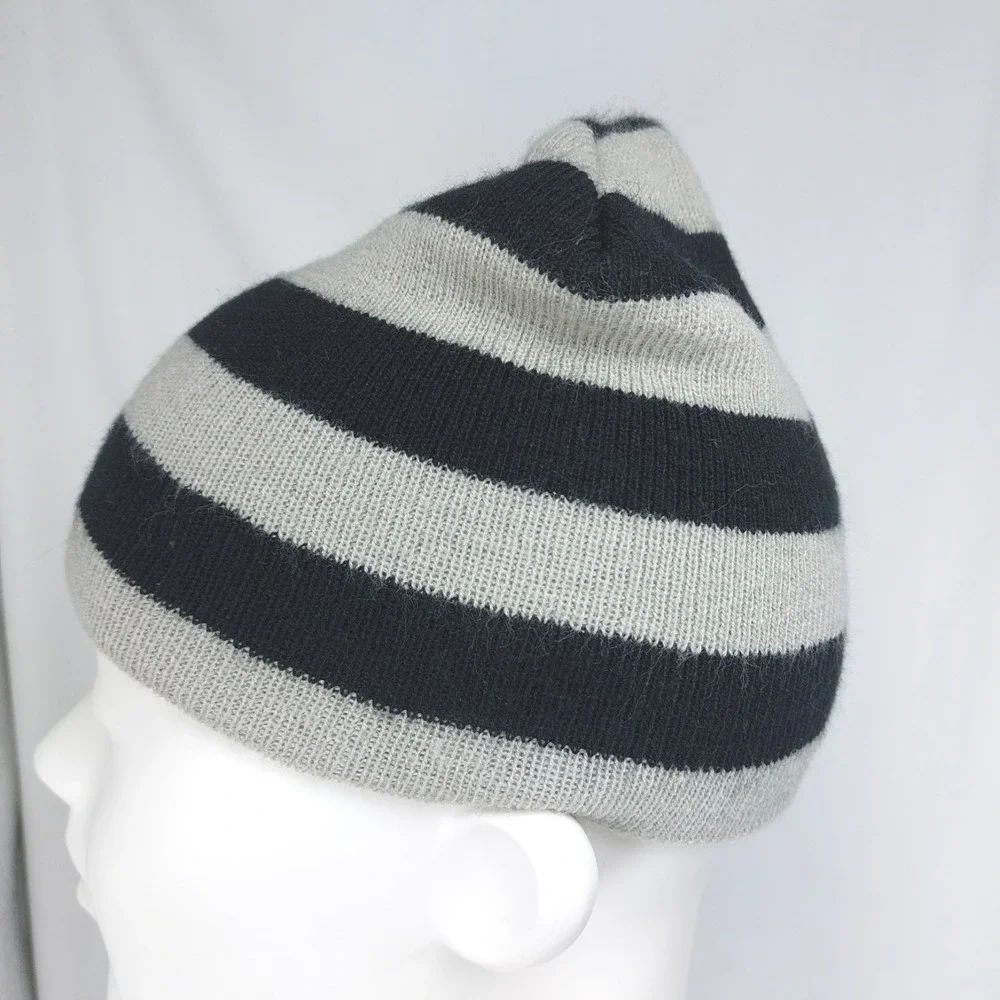 Gray &‎ Black Striped Youth Knit Beanie Hat Youth One Size Fits Most Acrylic